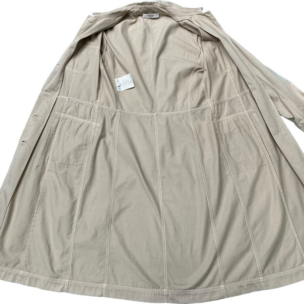 Prada Trench Coat Safari Jacket Sz 6 US Beige Cotton Lightweight Belted Auth. - Picture 11 of 16